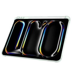 Apple iPad Pro 11 inç 4.Nesil M2 2022 Uyumlu Kılıf Üçgen Katlanabilir Kalem Şarj Bölmeli Kılıf Açık Yeşil