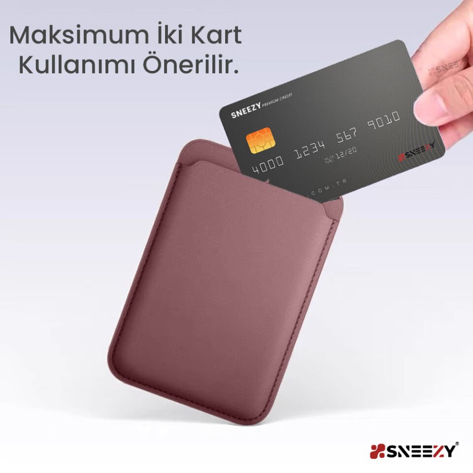 Sneezy İphone 17-17 Air -17Pro-17 Pro max Uyumlu Birinci Sınıf Magsafe Cüzdan Magsafe Deri Kartlık Mürdüm