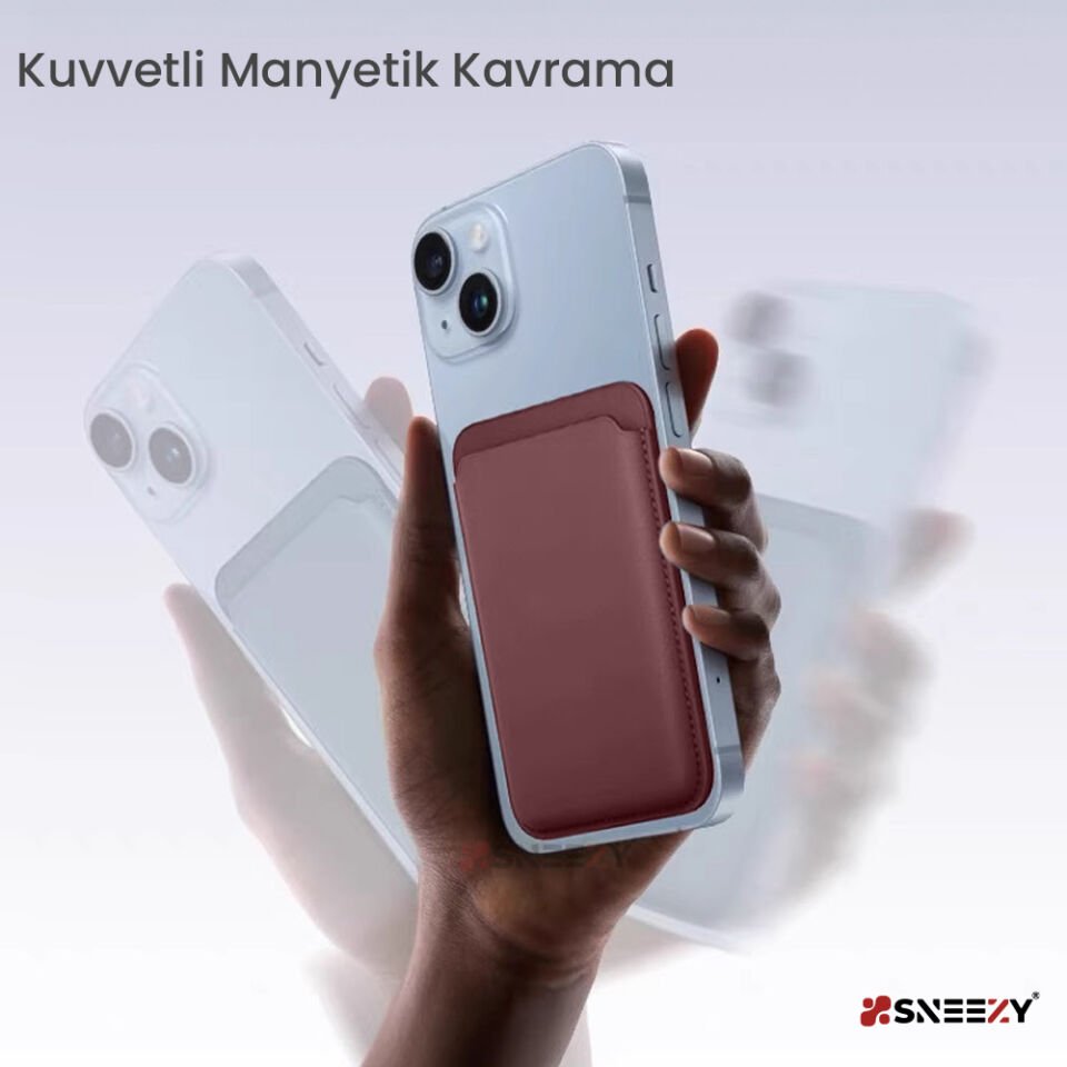 Sneezy İphone 17-17 Air -17Pro-17 Pro max Uyumlu Birinci Sınıf Magsafe Cüzdan Magsafe Deri Kartlık Mürdüm