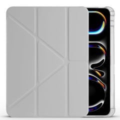 Apple iPad Pro 11 inç 4.Nesil M2 2022 Uyumlu Kılıf Üçgen Katlanabilir Kalem Şarj Bölmeli Kılıf Gri