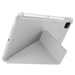 Apple iPad Pro 11 inç 4.Nesil M2 2022 Uyumlu Kılıf Üçgen Katlanabilir Kalem Şarj Bölmeli Kılıf Gri