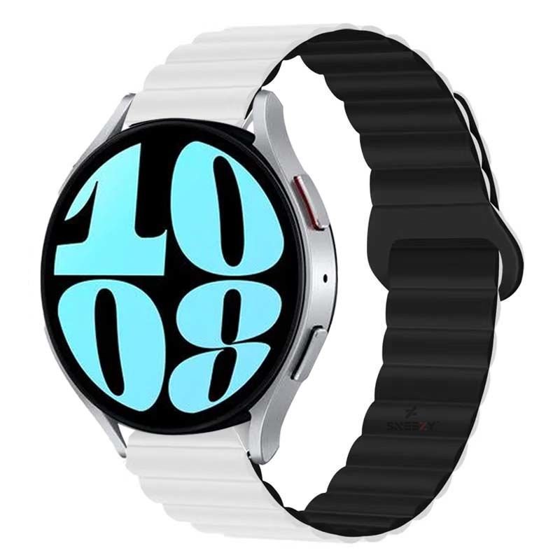 Samsung Galaxy Watch 4 40-42-44-46mm Uyumlu 20mm Harmony Duo Magnetik Silikon Kordon Beyaz - Siyah - Beyaz - Siyah