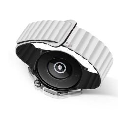 Samsung Galaxy Watch 4 40-42-44-46mm Uyumlu 20mm Harmony Duo Magnetik Silikon Kordon Beyaz - Siyah - Beyaz - Siyah