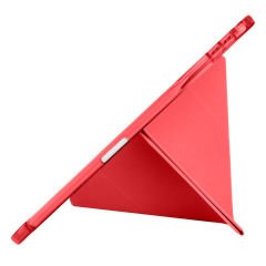 Apple iPad Pro 11 inç 4.Nesil M2 2022 Uyumlu Kılıf Üçgen Katlanabilir Kalem Şarj Bölmeli Kılıf Kırmızı