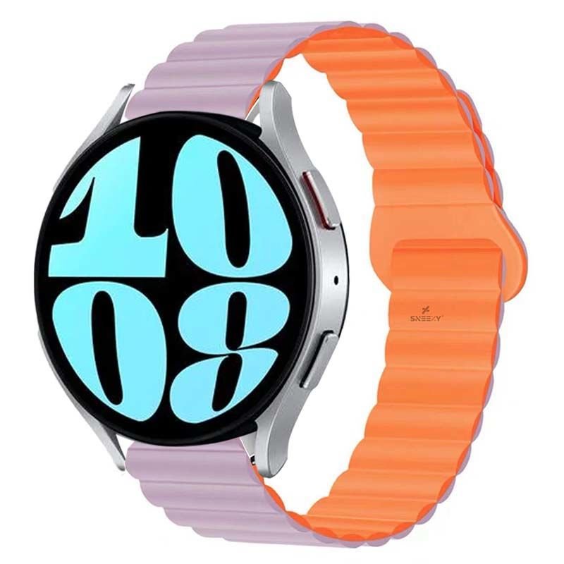 Samsung Galaxy Watch 4 40-42-44-46mm Uyumlu 20mm Harmony Duo Magnetik Silikon Kordon Lavanta - Lavanta