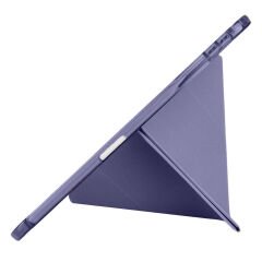 Apple iPad Pro 11 inç 4.Nesil M2 2022 Uyumlu Kılıf Üçgen Katlanabilir Kalem Şarj Bölmeli Kılıf Lavanta