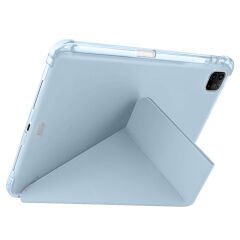 Apple iPad Pro 11 inç 4.Nesil M2 2022 Uyumlu Kılıf Üçgen Katlanabilir Kalem Şarj Bölmeli Kılıf Mavi