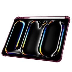 Apple iPad Pro 11 inç 4.Nesil M2 2022 Uyumlu Kılıf Üçgen Katlanabilir Kalem Şarj Bölmeli Kılıf Mürdüm