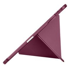 Apple iPad Pro 11 inç 4.Nesil M2 2022 Uyumlu Kılıf Üçgen Katlanabilir Kalem Şarj Bölmeli Kılıf Mürdüm