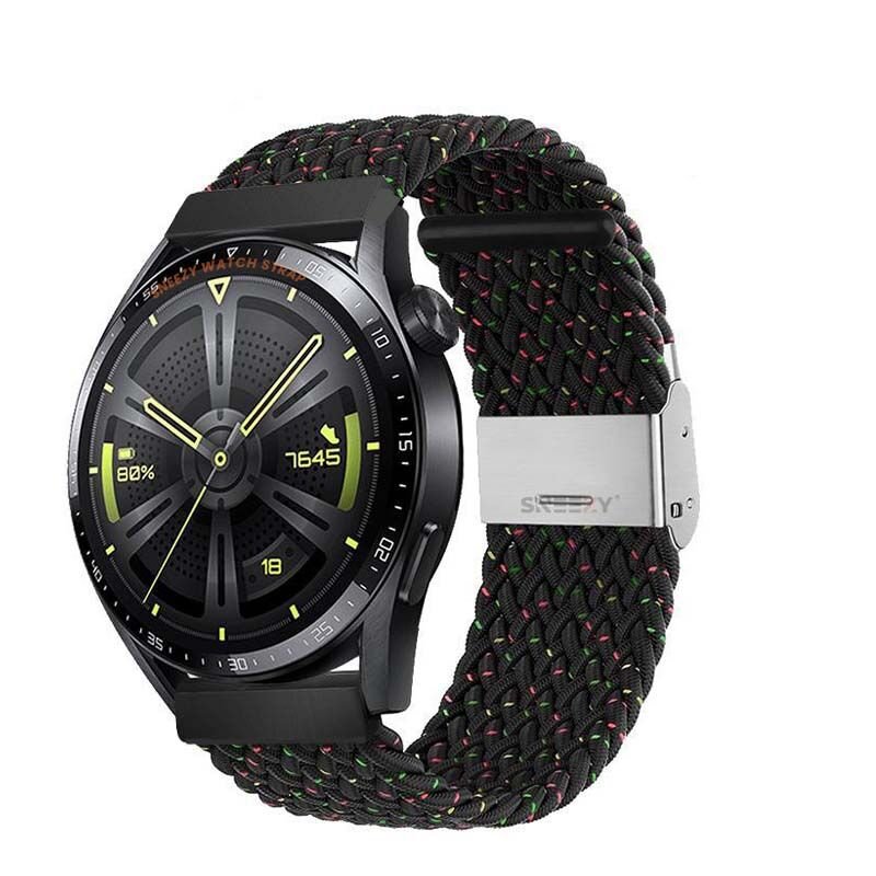 Samsung Gear S3 Frontier R760 - S3 Classic R770 22mm Uyumlu Metal Klips Solo Fiberlink Örgü Kordon Siyah Gökkuşağı