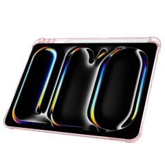 Apple iPad Pro 11 inç 4.Nesil M2 2022 Uyumlu Kılıf Üçgen Katlanabilir Kalem Şarj Bölmeli Kılıf Pembe