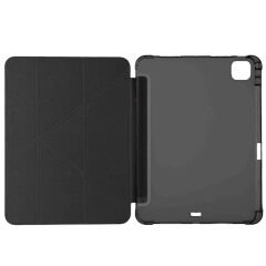 Apple iPad Pro 11 inç 4.Nesil M2 2022 Uyumlu Kılıf Üçgen Katlanabilir Kalem Şarj Bölmeli Kılıf Siyah