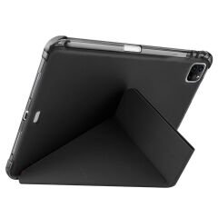 Apple iPad Pro 11 inç 4.Nesil M2 2022 Uyumlu Kılıf Üçgen Katlanabilir Kalem Şarj Bölmeli Kılıf Siyah