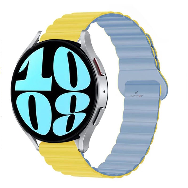 Samsung Galaxy Watch 4 40-42-44-46mm Uyumlu 20mm Harmony Duo Magnetik Silikon Kordon Sarı - Sarı