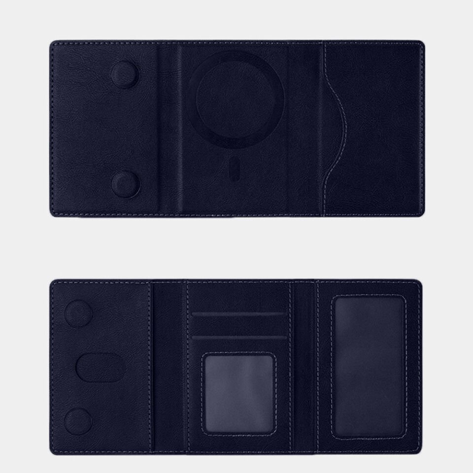 iPhone 12-12 Pro 12 Pro Max ile uyumlu MagSafe Manyetik Katlanabilir Standlı Deri Kartlık Cüzdan Lacivert