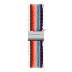 Sneezy Huawei Watch Ultimate - Watch Buds 22mm Uyumlu Metal Klips Solo Fiberlink Örgü Kordon Beyaz Gökkuşağı