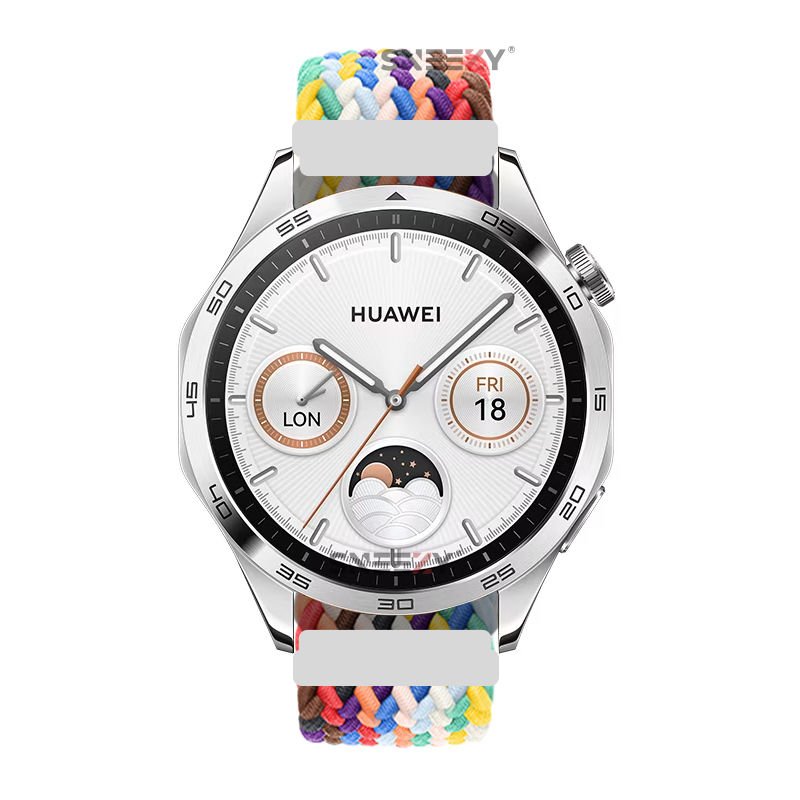 Sneezy Huawei Watch Ultimate - Watch Buds 22mm Uyumlu Metal Klips Solo Fiberlink Örgü Kordon Gökkuşağı - Gökkuşağı
