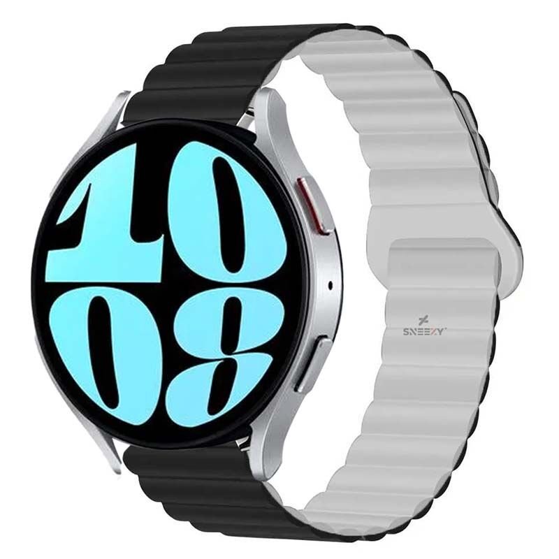 Samsung Galaxy Watch 4 40-42-44-46mm Uyumlu 20mm Harmony Duo Magnetik Silikon Kordon Siyah - Beyaz - Siyah - Beyaz