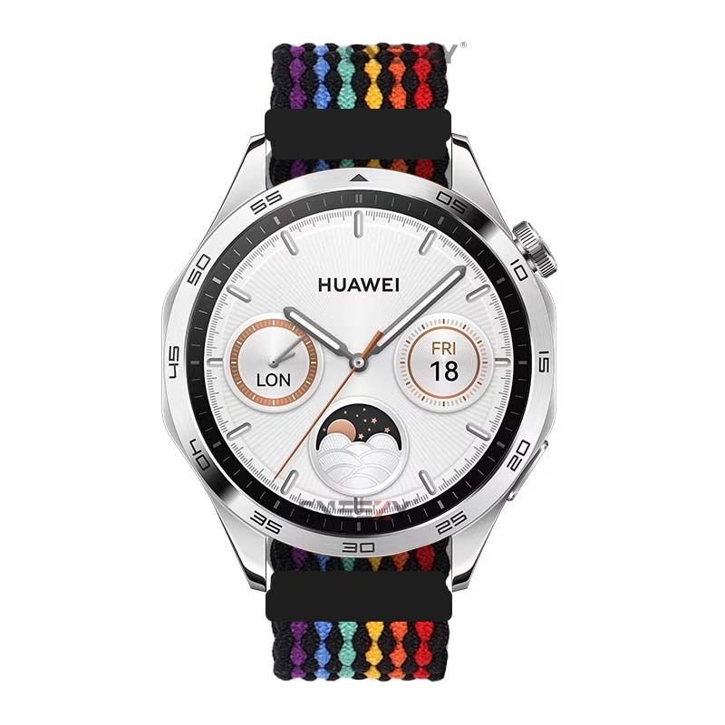 Sneezy Huawei Watch Ultimate - Watch Buds 22mm Uyumlu Metal Klips Solo Fiberlink Örgü Kordon Gökkuşağı Siyah