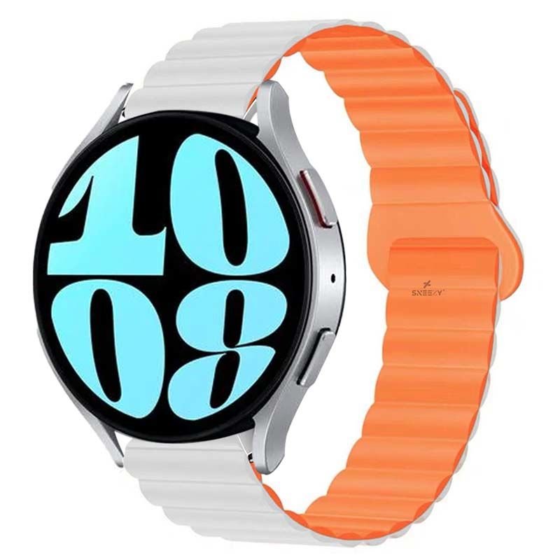 Samsung Galaxy Watch 4 40-42-44-46mm Uyumlu 20mm Harmony Duo Magnetik Silikon Kordon Beyaz - Turuncu