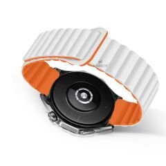 Samsung Galaxy Watch 4 40-42-44-46mm Uyumlu 20mm Harmony Duo Magnetik Silikon Kordon Beyaz - Turuncu