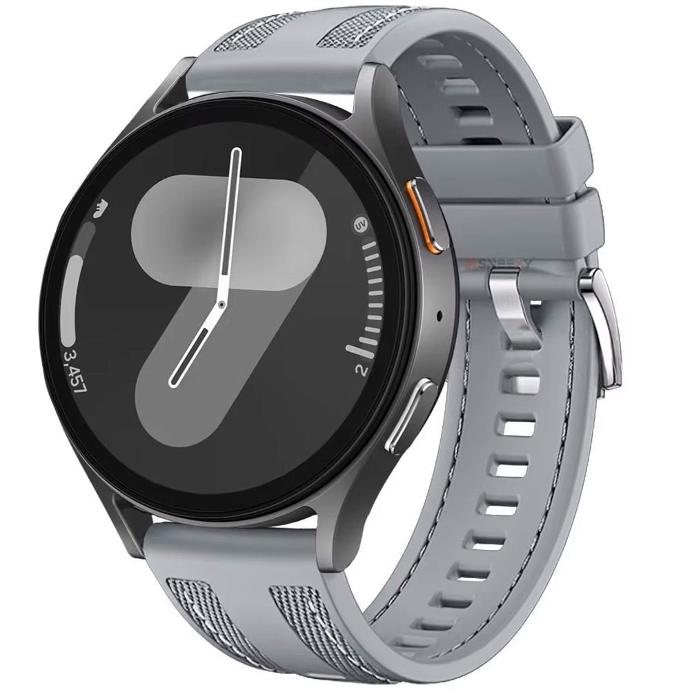 Sneezy Samsung Galaxy Watch 7 44mm 40mm Uyumlu Metal Tokalı Dikiş Detaylı Şık Dokuma Silikon Kordon
