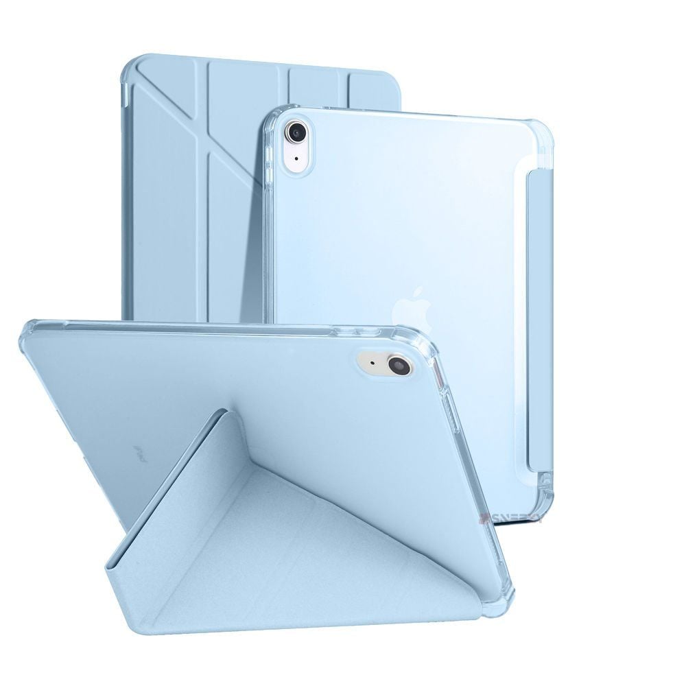 İpad 11.Nesil 11 inç 2025 A16 Uyumlu Üçgen Katlanabilir Kalemlikli Yatay Dikey Standlı Akıllı Kılıf Mavi