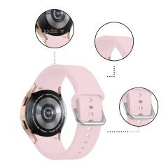 Samsung Galaxy Watch 6 40 43 44 47mm Uyumlu Orjinal Tasarım Kavisli PureLux Silikon Kordon Açık Pembe - Açık Pembe