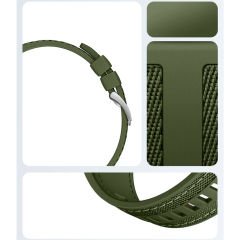 Sneezy Samsung Galaxy Watch 7 44mm 40mm Uyumlu Metal Tokalı Dikiş Detaylı Şık Dokuma Silikon Kordon Haki