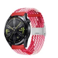 Sneezy Huawei Watch Ultimate - Watch Buds 22mm Uyumlu Metal Klips Solo Fiberlink Örgü Kordon Kırmızı Beyaz