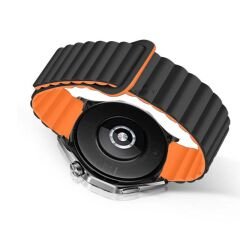 Samsung Galaxy Watch 5 40-44mm Uyumlu 20mm Harmony Duo Magnetik Silikon Kordon Siyah - Turuncu