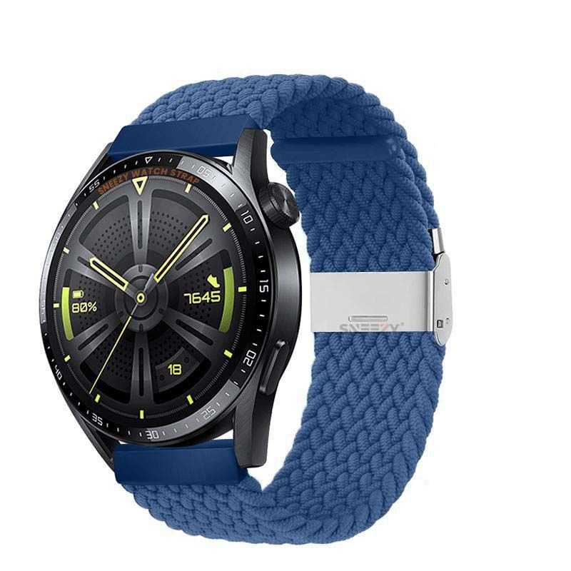 Sneezy Huawei Watch Ultimate - Watch Buds 22mm Uyumlu Metal Klips Solo Fiberlink Örgü Kordon Mavi - Mavi
