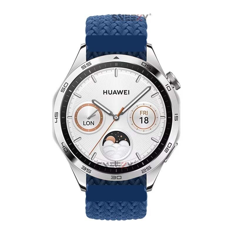 Sneezy Huawei Watch Ultimate - Watch Buds 22mm Uyumlu Metal Klips Solo Fiberlink Örgü Kordon Mavi - Mavi