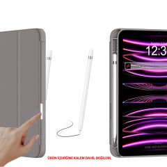Apple iPad Air 4. 5. Nesil 10.9 İnç Uyumlu Kılıf Craft Kalem Bölmeli Uyku Modlu Kapaklı Smart Case Koyu Gri - Koyu Gri