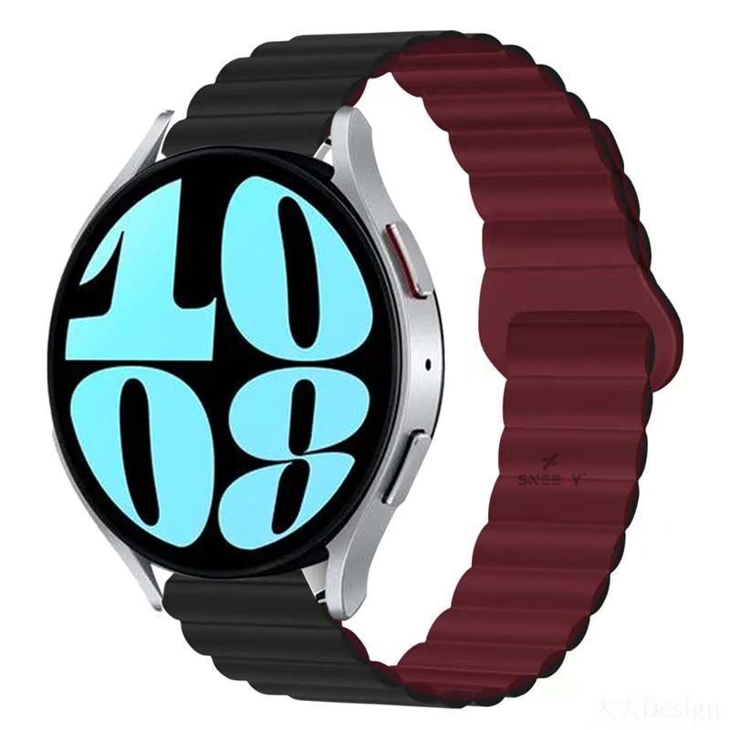 Samsung Galaxy Watch 5 40-44mm Uyumlu 20mm Harmony Duo Magnetik Silikon Kordon Siyah - Kırmızı - Siyah - Kırmızı