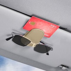 Araç İçi Gözlük Tutucu Deri Manyetik Kart ve Gözlük Tutucu Klips Oto Gözlük Tutucu Bej