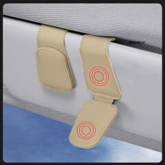 Araç İçi Gözlük Tutucu Deri Manyetik Kart ve Gözlük Tutucu Klips Oto Gözlük Tutucu Bej