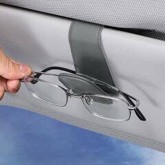 Araç İçi Gözlük Tutucu Deri Manyetik Kart ve Gözlük Tutucu Klips Oto Gözlük Tutucu Gri