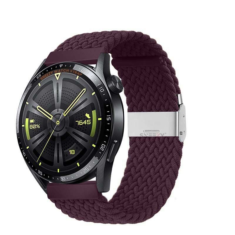 Sneezy Huawei Watch Ultimate - Watch Buds 22mm Uyumlu Metal Klips Solo Fiberlink Örgü Kordon Mürdüm - Mürdüm