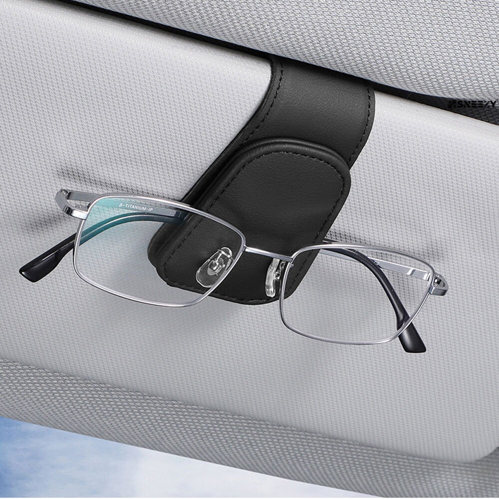 Araç İçi Gözlük Tutucu Deri Manyetik Kart ve Gözlük Tutucu Klips Oto Gözlük Tutucu Siyah