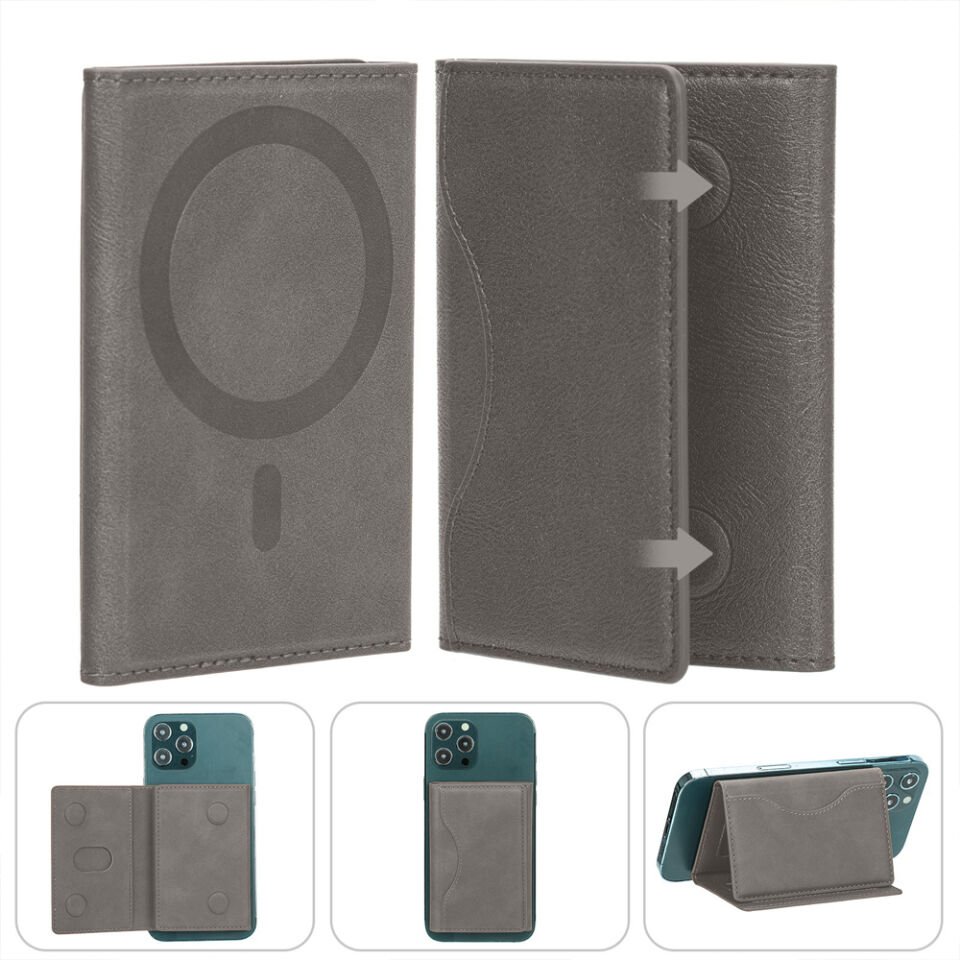 iPhone 15-15 Pro 15 Pro Max ile uyumlu MagSafe Manyetik Katlanabilir Standlı Deri Kartlık Cüzdan