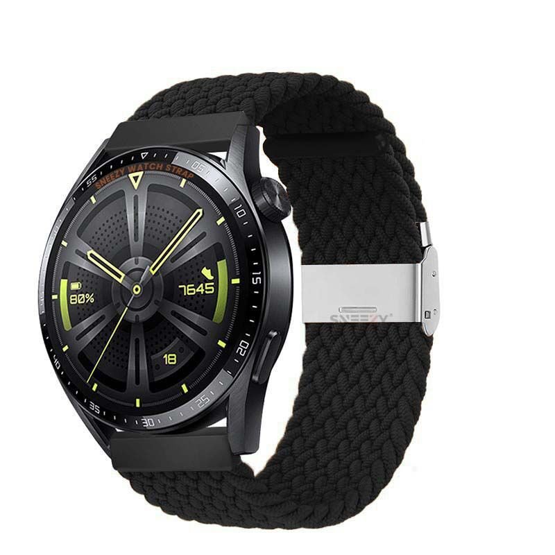 Sneezy Huawei Watch Ultimate - Watch Buds 22mm Uyumlu Metal Klips Solo Fiberlink Örgü Kordon Siyah - Siyah