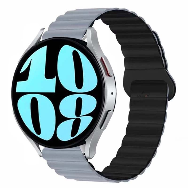 Samsung Galaxy Watch 5 40-44mm Uyumlu 20mm Harmony Duo Magnetik Silikon Kordon Füme - Füme