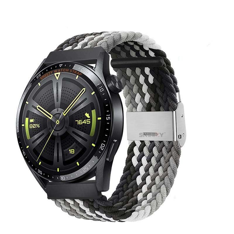Sneezy Huawei Watch Ultimate - Watch Buds 22mm Uyumlu Metal Klips Solo Fiberlink Örgü Kordon Siyah Beyaz