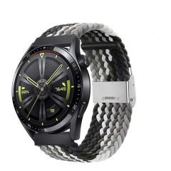 Sneezy Huawei Watch Ultimate - Watch Buds 22mm Uyumlu Metal Klips Solo Fiberlink Örgü Kordon Siyah Beyaz