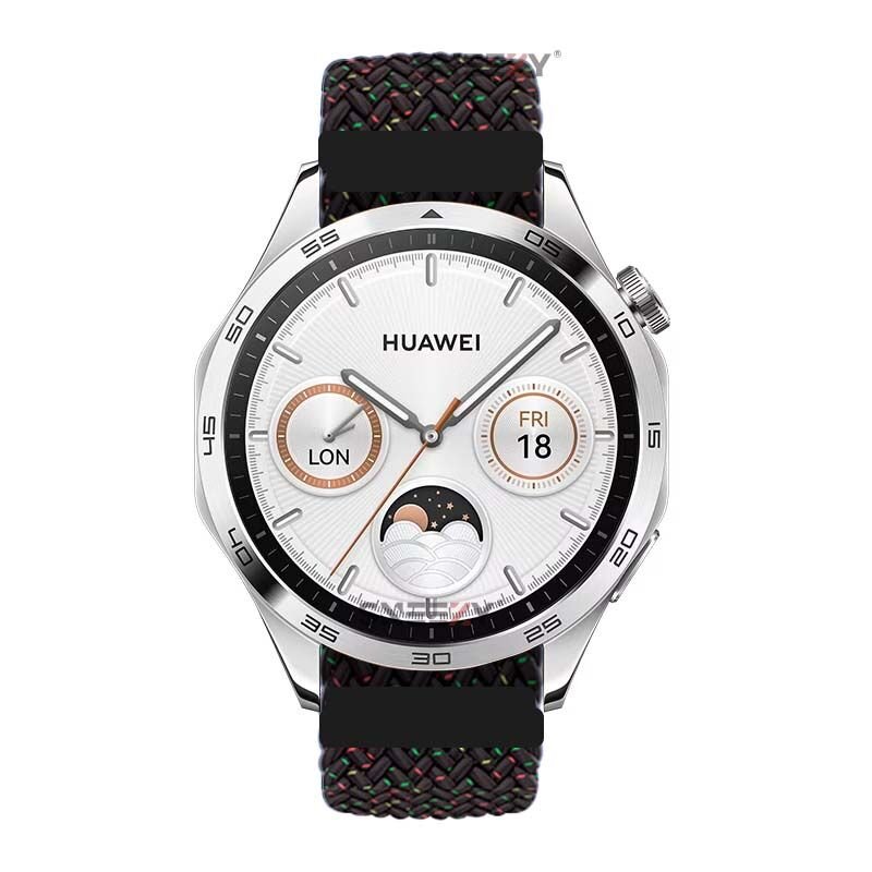 Sneezy Huawei Watch Ultimate - Watch Buds 22mm Uyumlu Metal Klips Solo Fiberlink Örgü Kordon Siyah Gökkuşağı