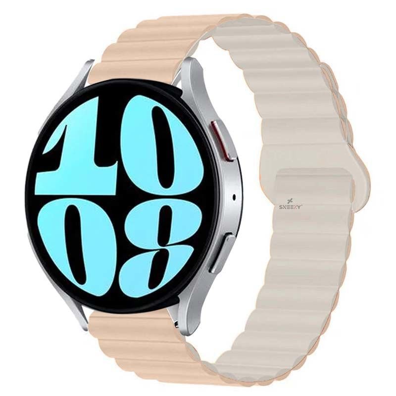 Samsung Galaxy Watch 5 40-44mm Uyumlu 20mm Harmony Duo Magnetik Silikon Kordon Krem - Krem