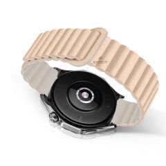 Samsung Galaxy Watch 5 40-44mm Uyumlu 20mm Harmony Duo Magnetik Silikon Kordon Krem - Krem