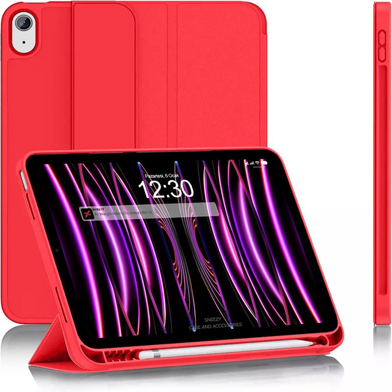 Apple iPad 10.Nesil 10.9 İnç Kılıf Craft Kalem Bölmeli Uyku Modlu Kapaklı Smart Case Kırmızı - Kırmızı