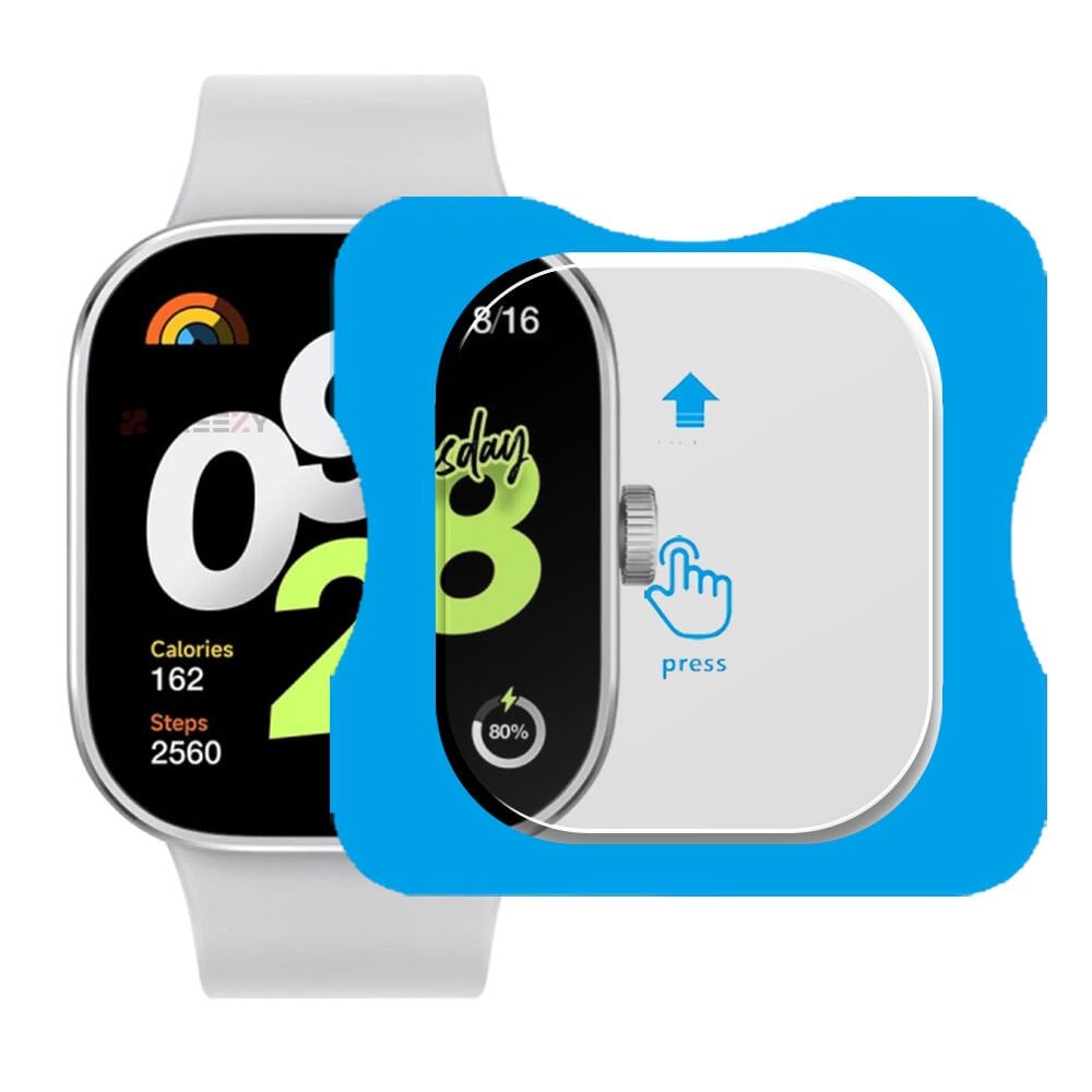 Redmi Watch 4 Uyumlu Kolay Takılabilir Takma Aparatlı Temperli Cam Ekran Koruyucu